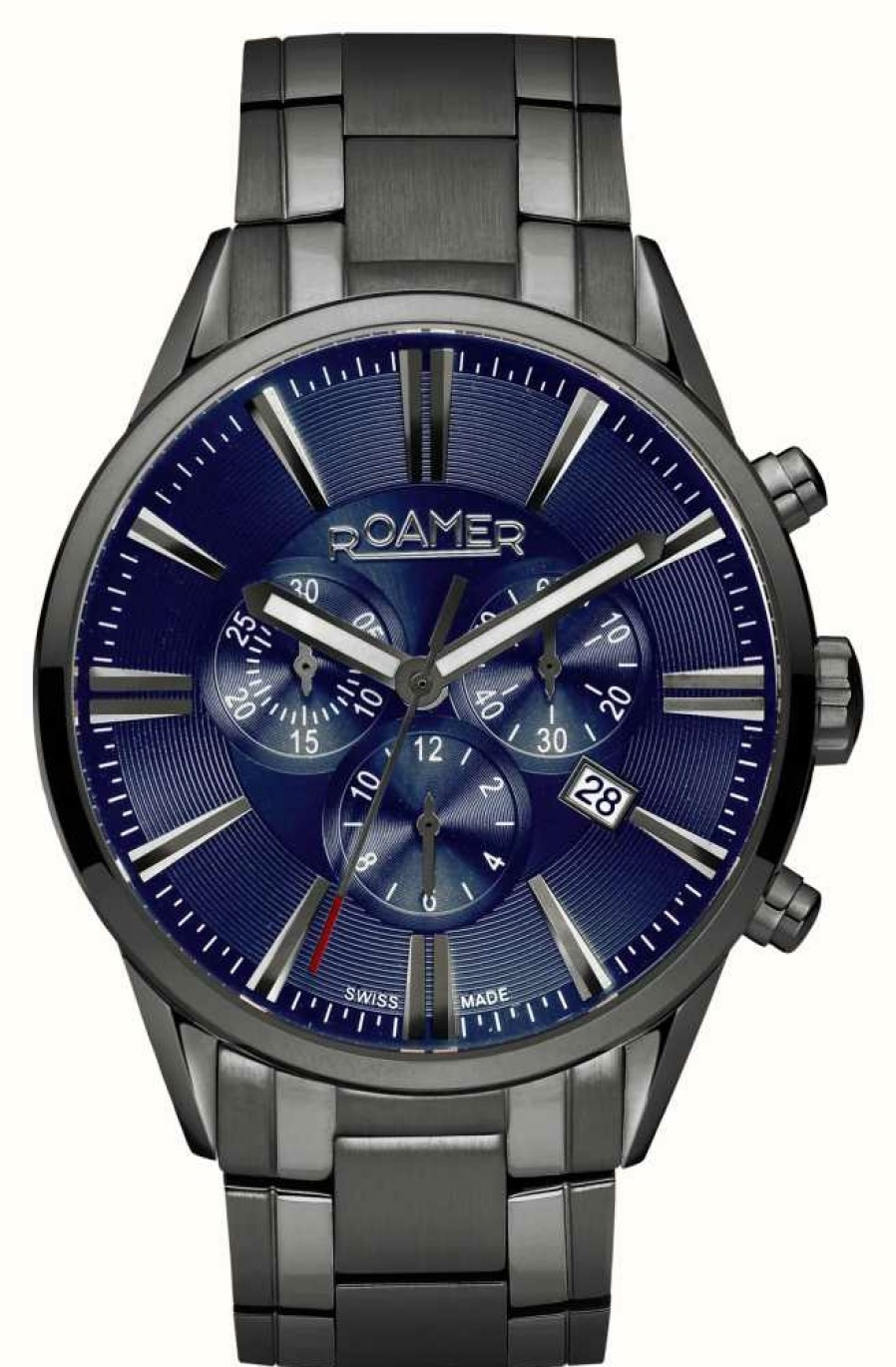 Men'S Roamer | Roamer Superior Chrono | Blue Dial | Gunmetal Stainless Steel Bracelet