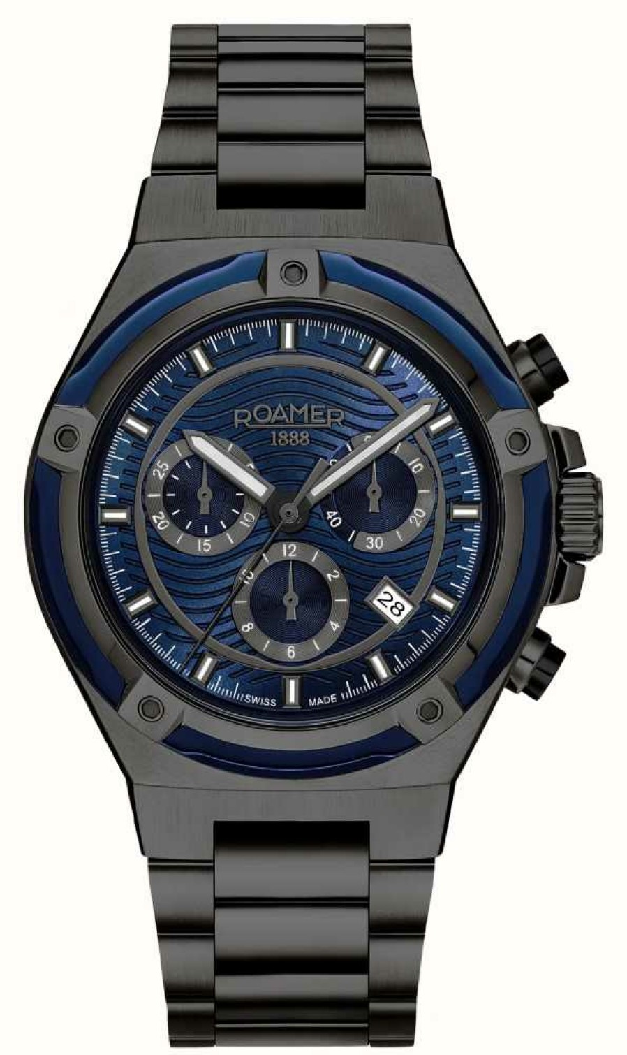 Men'S Roamer | Roamer Tempomaster Chrono | Blue Dial | Black Stainless Steel Bracelet