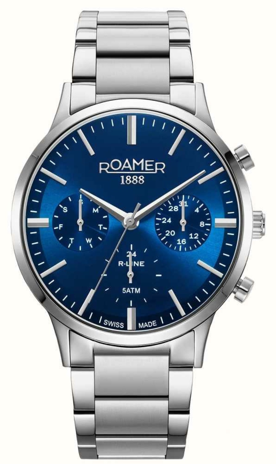 Men'S Roamer | Roamer R-Line Multifunction | Blue Dial | Stainless Steel Bracelet