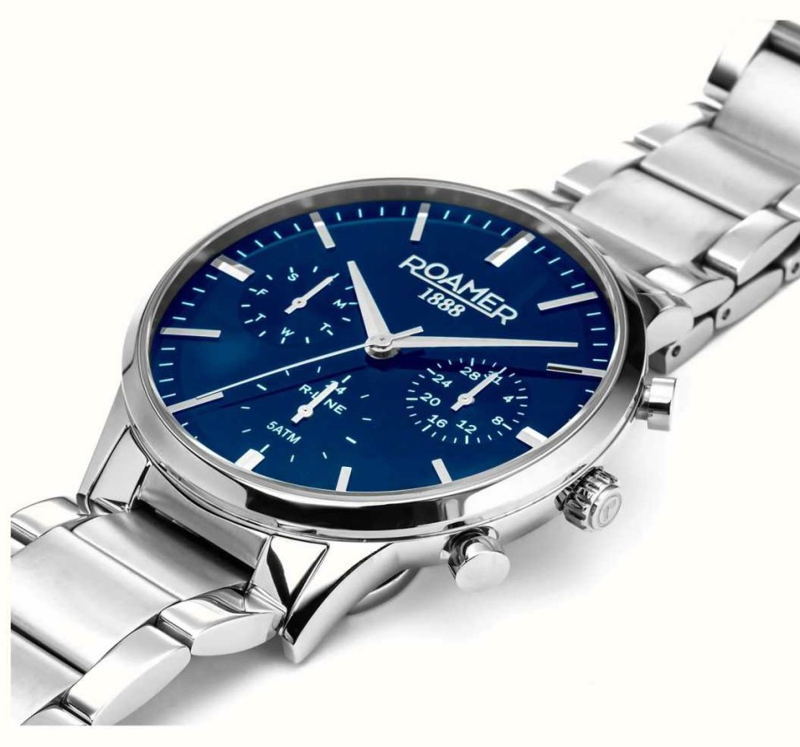 Men'S Roamer | Roamer R-Line Multifunction | Blue Dial | Stainless Steel Bracelet