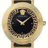 Women'S Versace | Versace Greca Chic (44Mm) Black Dial / Black Leather