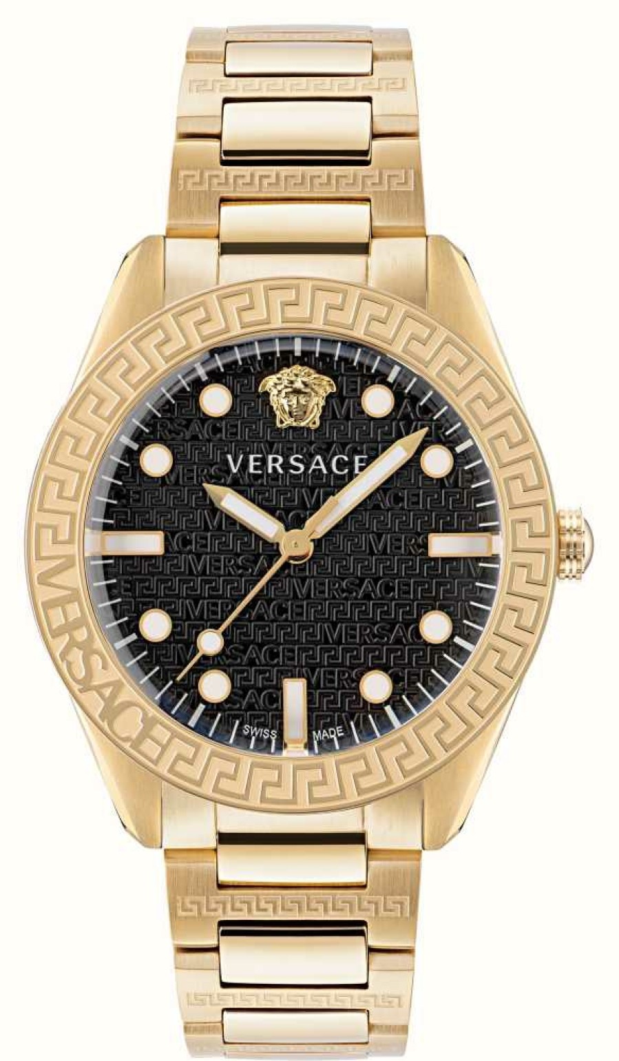 Men'S Versace | Versace Greca Dome (42Mm) Black Dial / Gold Pvd Stainless Steel