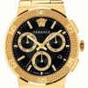 Men'S Versace | Versace Greca Logo Chrono (43Mm) Black Dial / Gold Pvd Stainless Steel