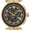 Men'S Versace | Versace Greca Chrono (45Mm) Black Dial / Gold Pvd Stainless Steel