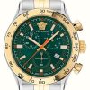 Men'S Versace | Versace Hellenyium Chrono (44Mm) Green Dial / Two-Tone Stainless Steel