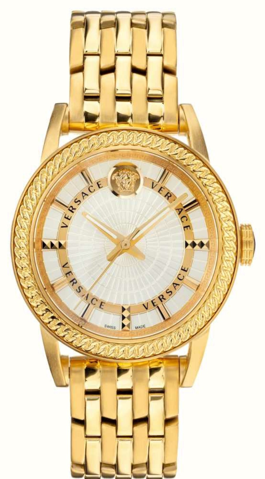 Men'S Versace | Versace Viamond (41Mm) Silver Dial / Gold Pvd Stainless Steel