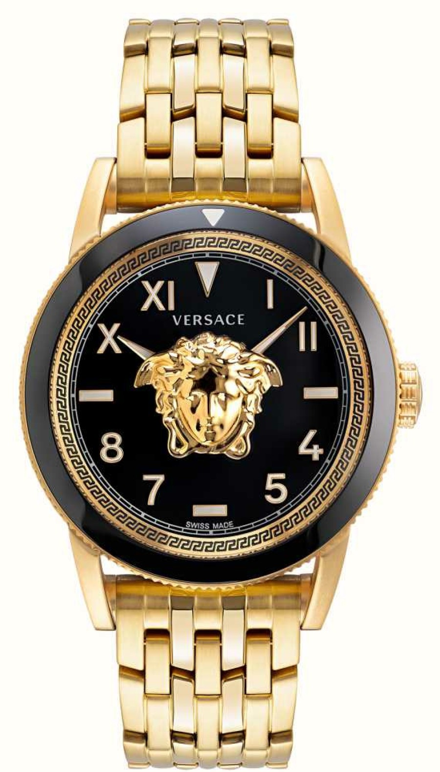 Men'S Versace | Versace V-Palazzo (43Mm) Black Dial / Gold Pvd Stainless Steel