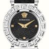 Women'S Versace | Versace Greca Glam (30Mm) Black Dial / Black Leather