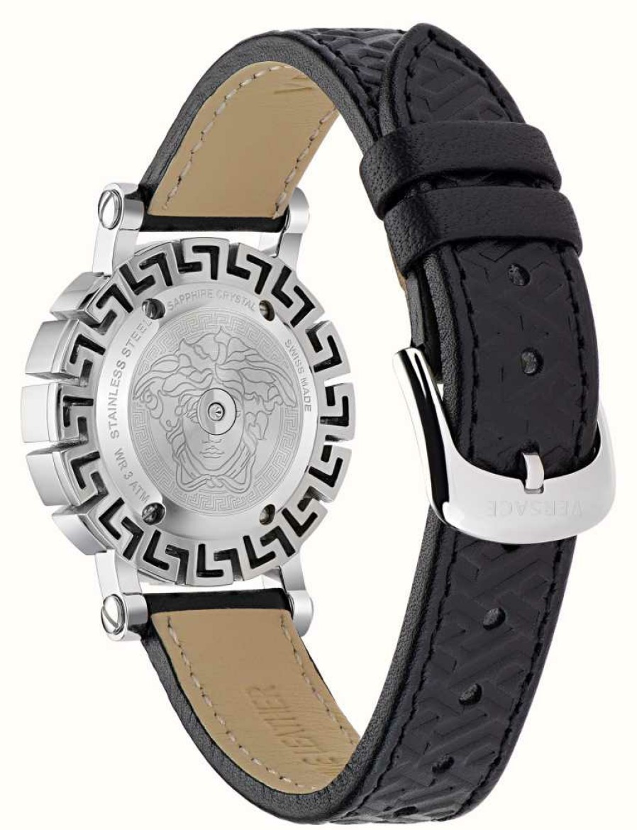 Women'S Versace | Versace Greca Glam (30Mm) Black Dial / Black Leather