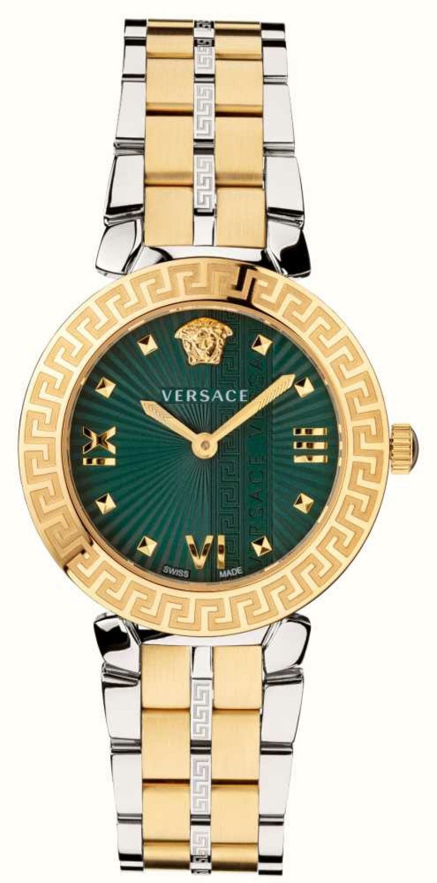 Women'S Versace | Versace Greca Icon (36Mm) Green Dial / Two-Tone Stainless Steel