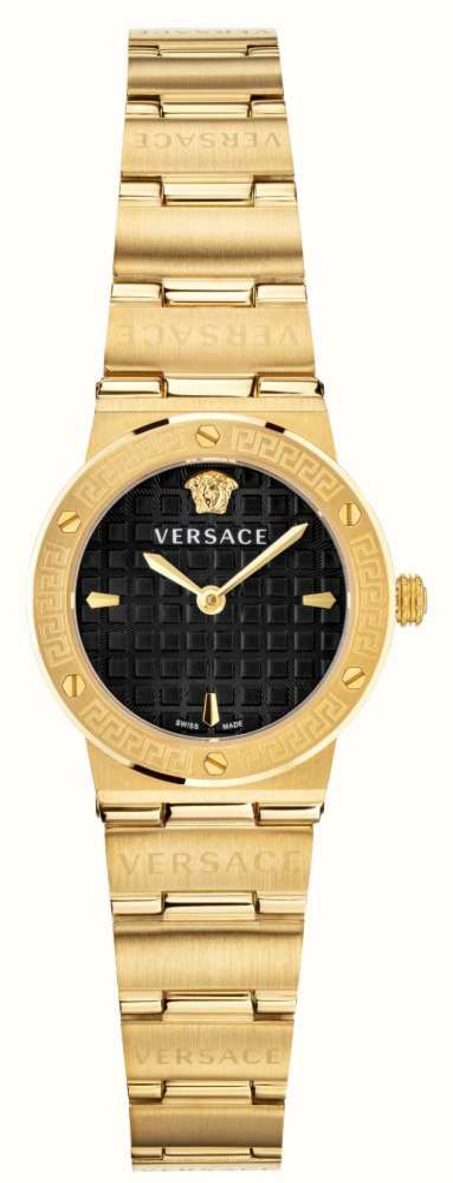 Women'S Versace | Versace Greca Logo Mini (27Mm) Black Dial / Gold Pvd Stainless Steel