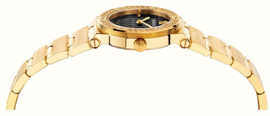 Women'S Versace | Versace Greca Logo Mini (27Mm) Black Dial / Gold Pvd Stainless Steel