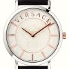 Women'S Versace | Versace Essential (36Mm) White Dial / Black Leather