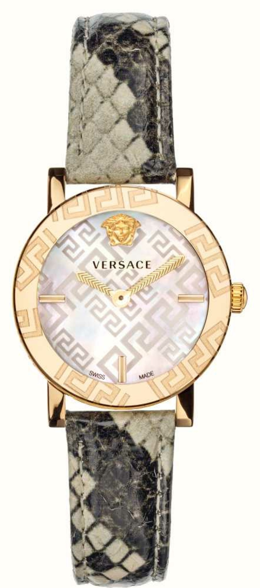 Women'S Versace | Versace Greca Glass (32Mm) Mother Of Pearl Dial / Alligator-Texture Leather