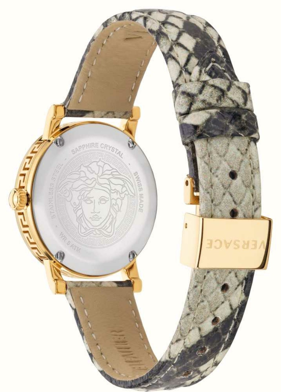 Women'S Versace | Versace Greca Glass (32Mm) Mother Of Pearl Dial / Alligator-Texture Leather