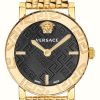 Women'S Versace | Versace Greca Glass (32Mm) Black Dial / Gold Pvd Stainless Steel