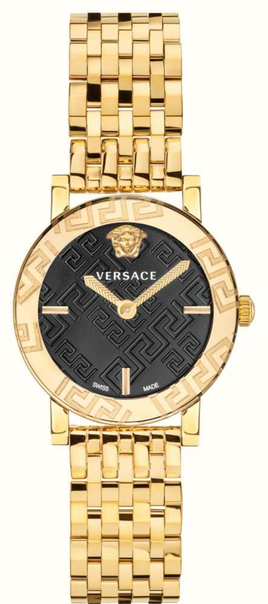 Women'S Versace | Versace Greca Glass (32Mm) Black Dial / Gold Pvd Stainless Steel