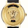 Women'S Versace | Versace Medusa Icon (38Mm) Gold Dial / Black Leather