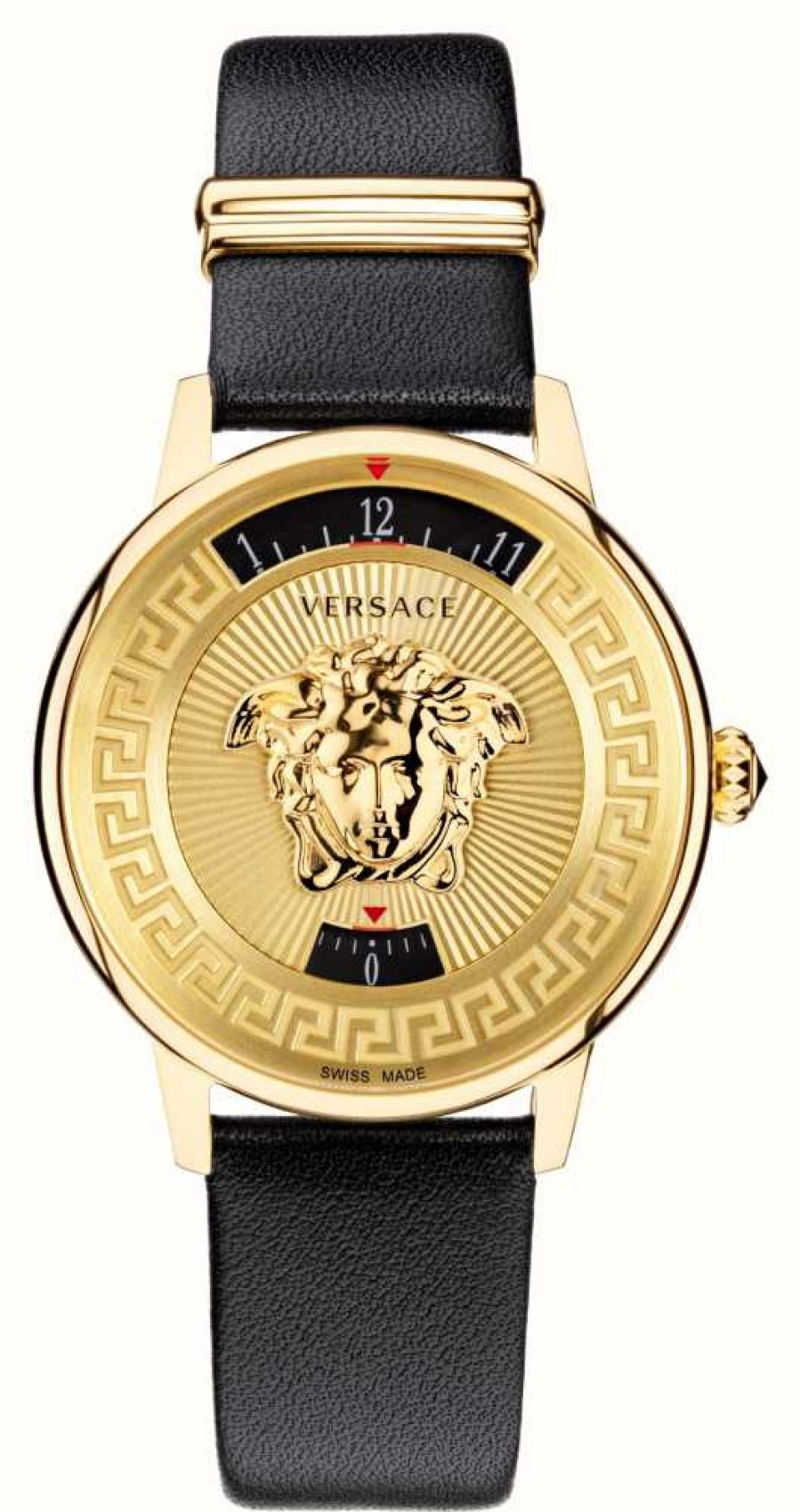 Women'S Versace | Versace Medusa Icon (38Mm) Gold Dial / Black Leather