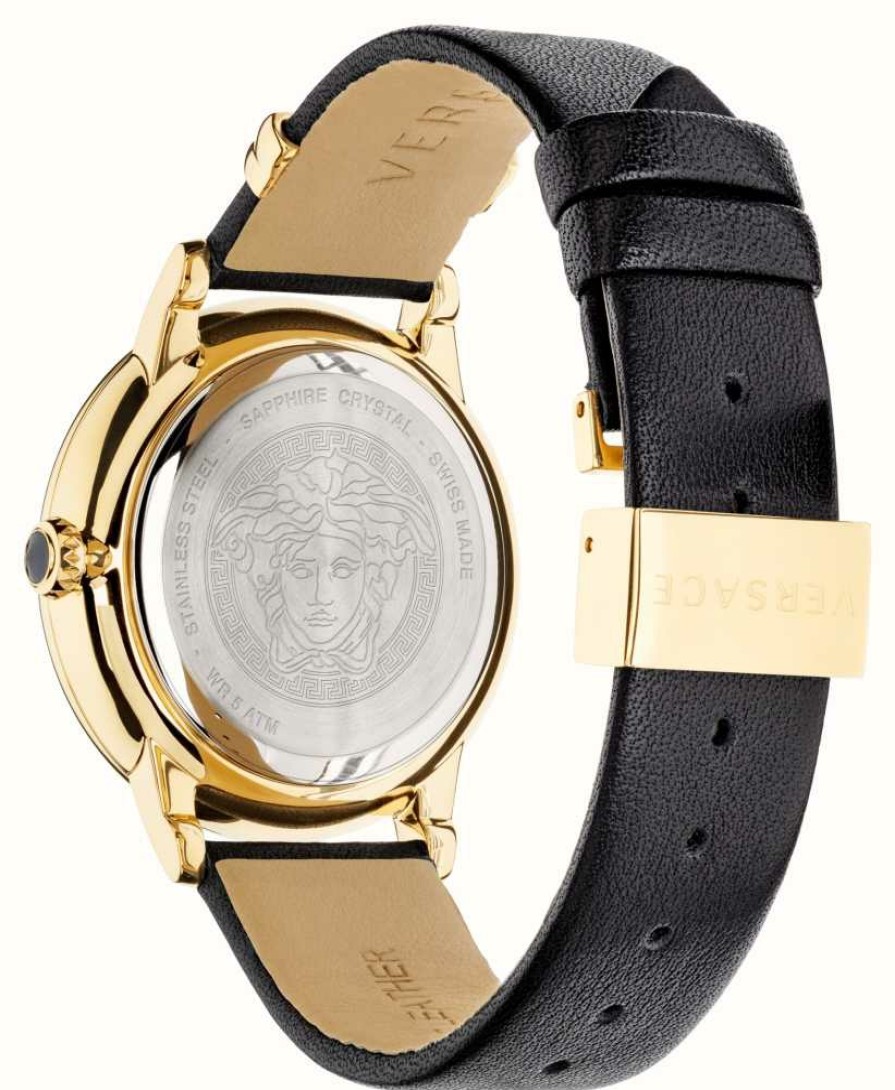 Women'S Versace | Versace Medusa Icon (38Mm) Gold Dial / Black Leather