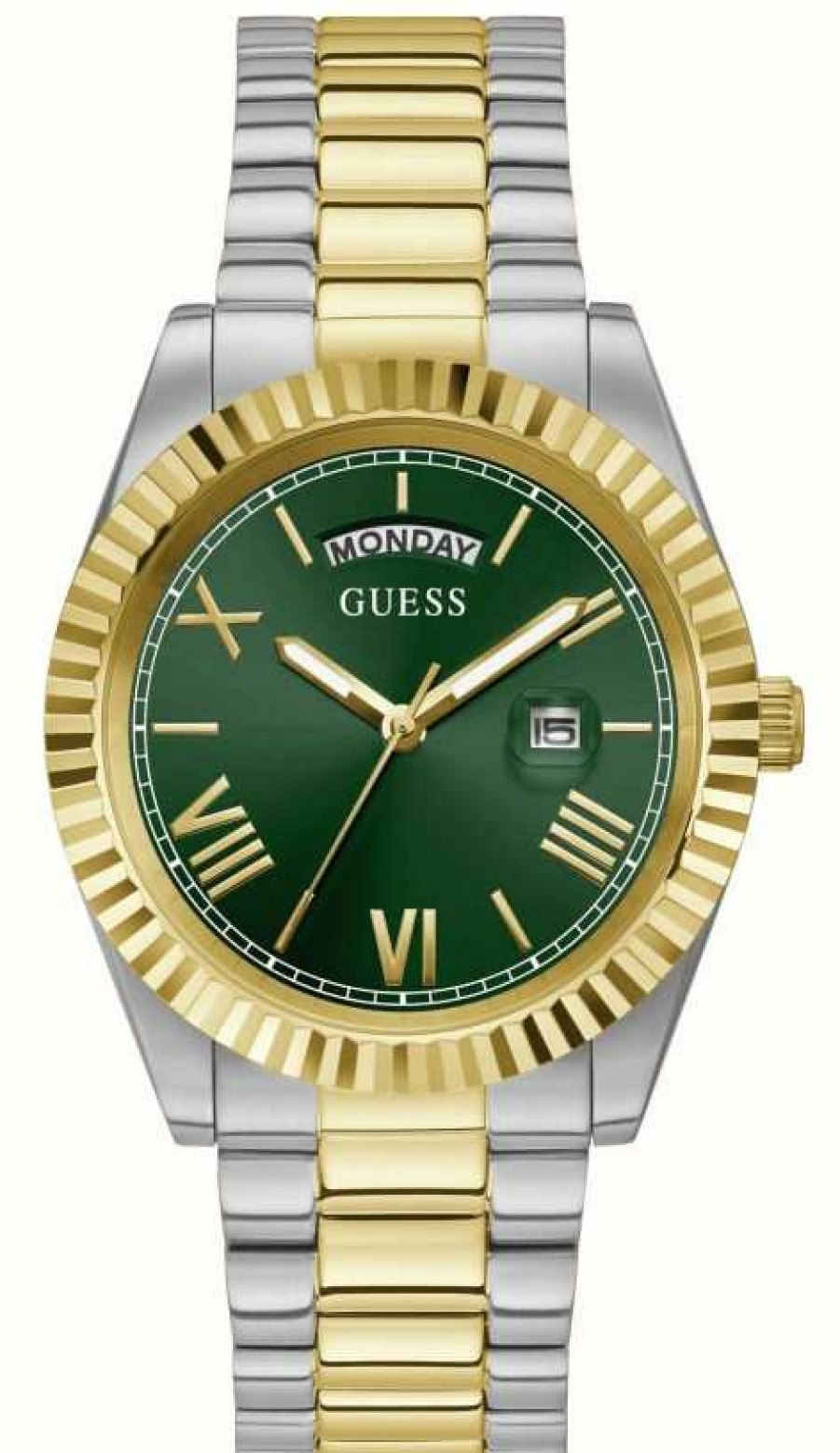 Men'S Guess | Guess Men'S Connoisseur | Green Dial | Two Tone Stainless Steel Bracelet