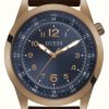 Men'S Guess | Guess Men'S Max | Blue Dial | Brown Rubber Strap