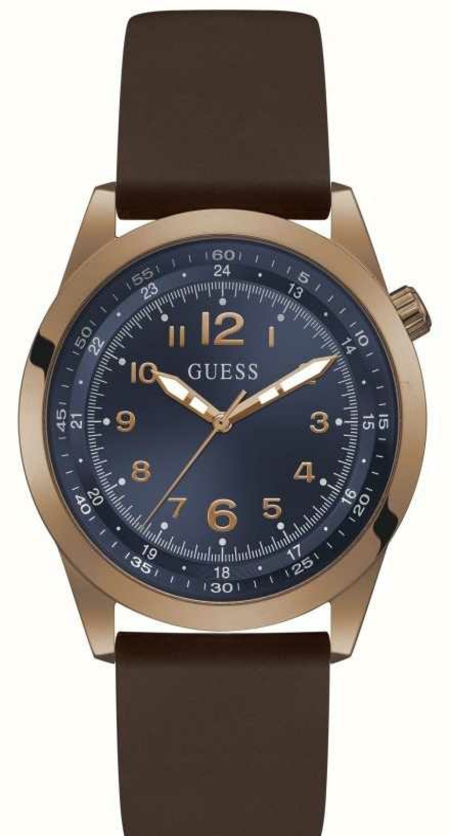 Men'S Guess | Guess Men'S Max | Blue Dial | Brown Rubber Strap