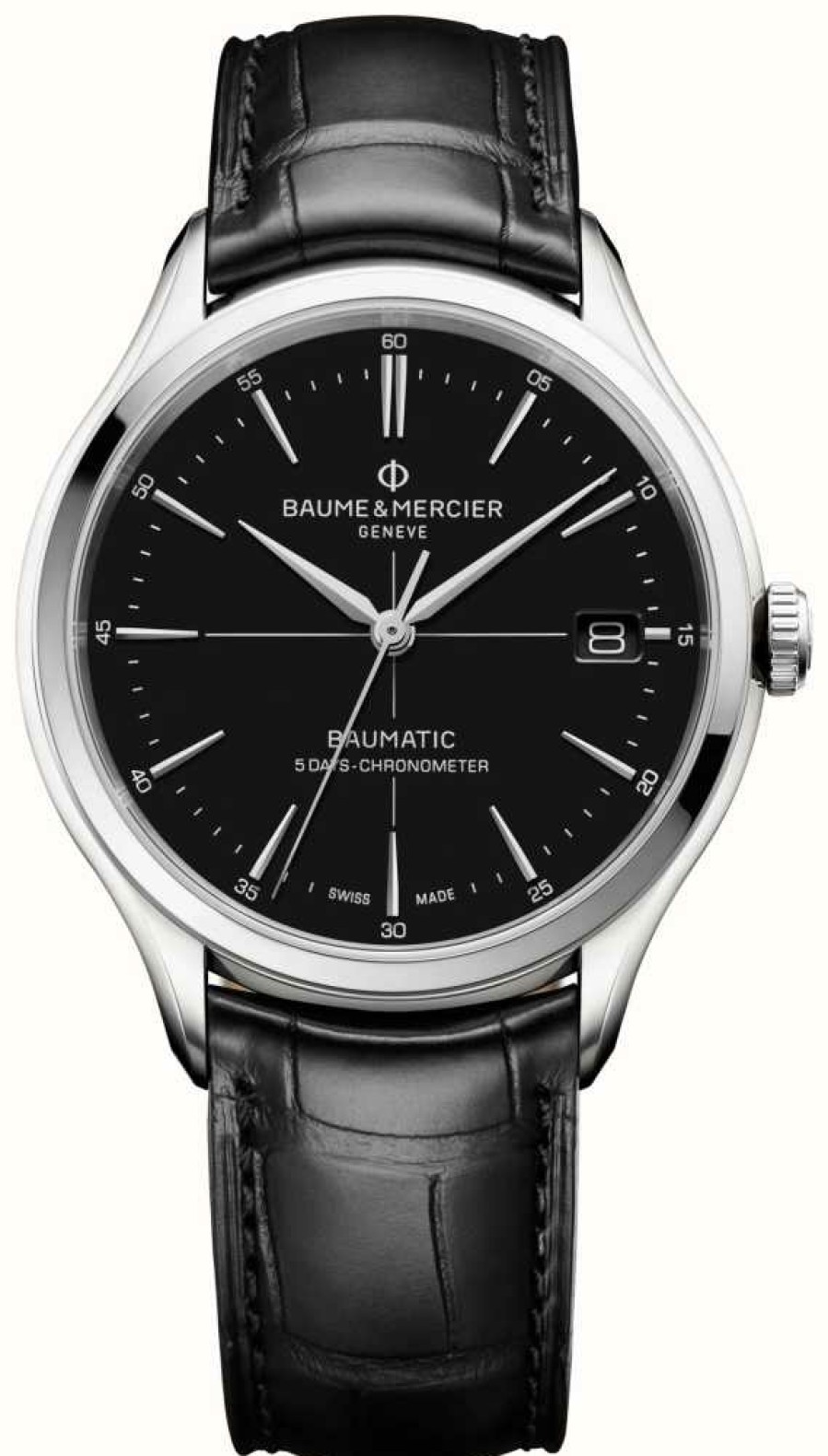 Men'S Baume & Mercier | Baume & Mercier Clifton Baumatic 40Mm Black Dial / Black Alligator