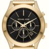 Men'S Michael Kors | Michael Kors Slim Runway | Black Chronograph Dial | Gold Steel Mesh Bracelet