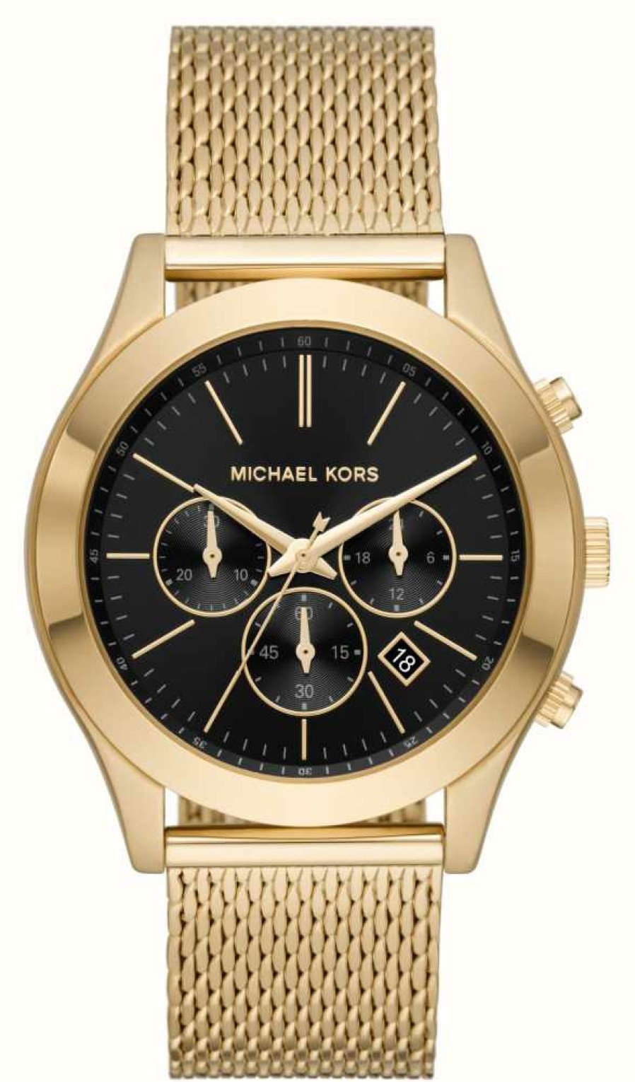 Men'S Michael Kors | Michael Kors Slim Runway | Black Chronograph Dial | Gold Steel Mesh Bracelet