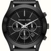 Men'S Michael Kors | Michael Kors Slim Runway | Black Chronograph Dial | Black Steel Mesh Bracelet