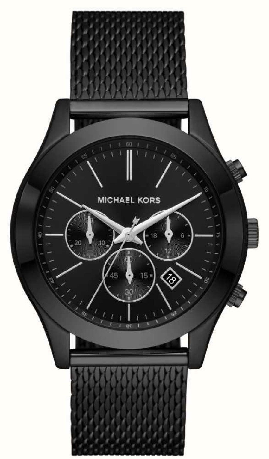 Men'S Michael Kors | Michael Kors Slim Runway | Black Chronograph Dial | Black Steel Mesh Bracelet