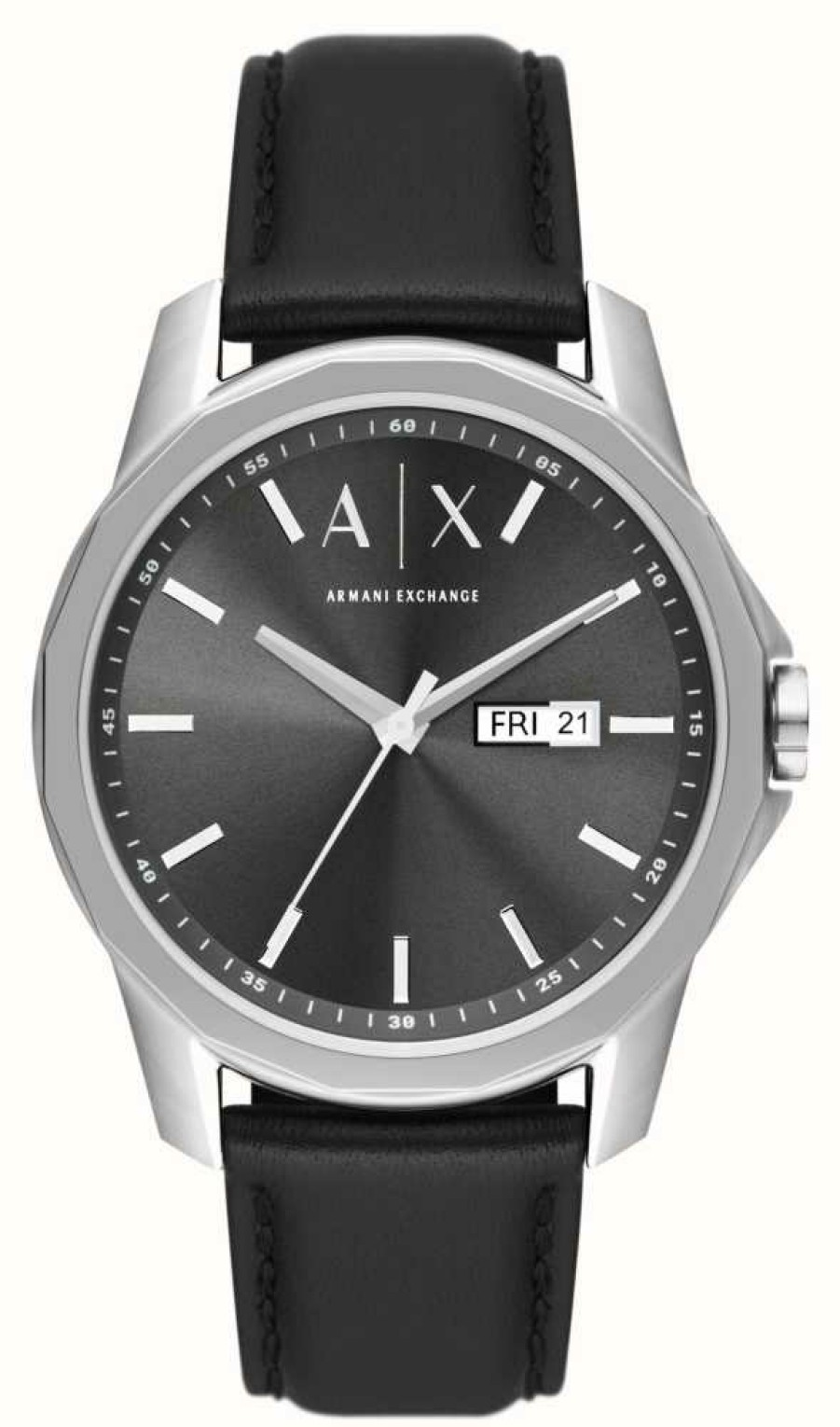 Men'S Armani Exchange | Armani Exchange Men'S | Grey Dial | Black Leather Strap