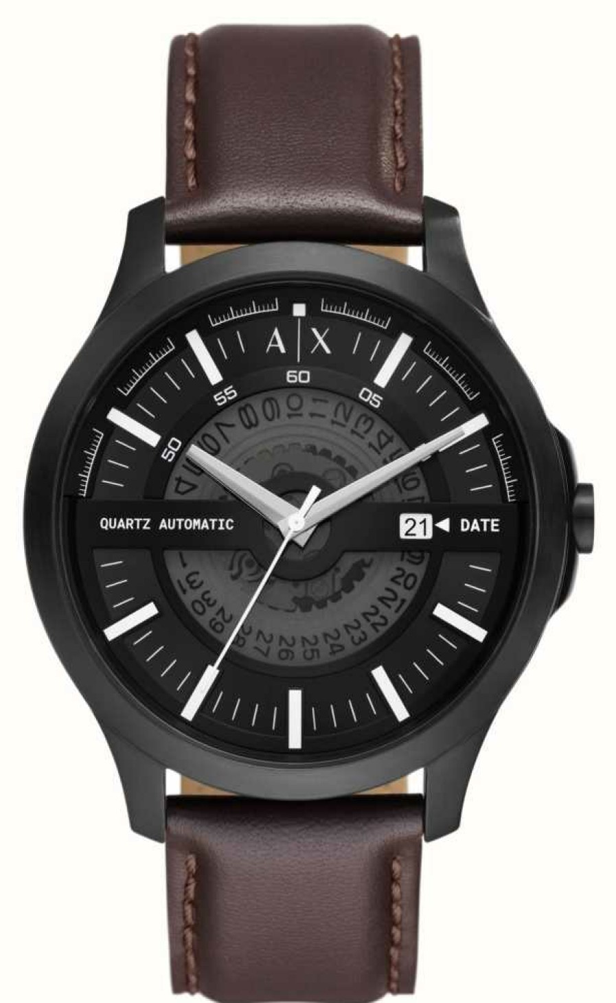 Men'S Armani Exchange | Armani Exchange Men'S | Black Dial | Brown Leather Strap