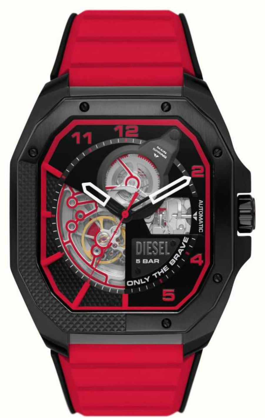 Men'S Diesel | Diesel Men'S Flayed | Black Dial | Red Silicone Strap