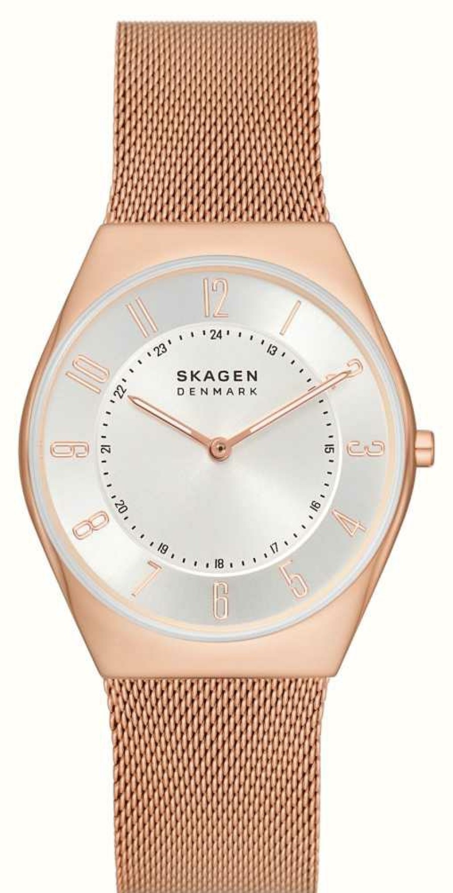 Men'S Skagen | Skagen Men'S Grenen | Silver Dial | Rose Gold Steel Mesh Bracelet