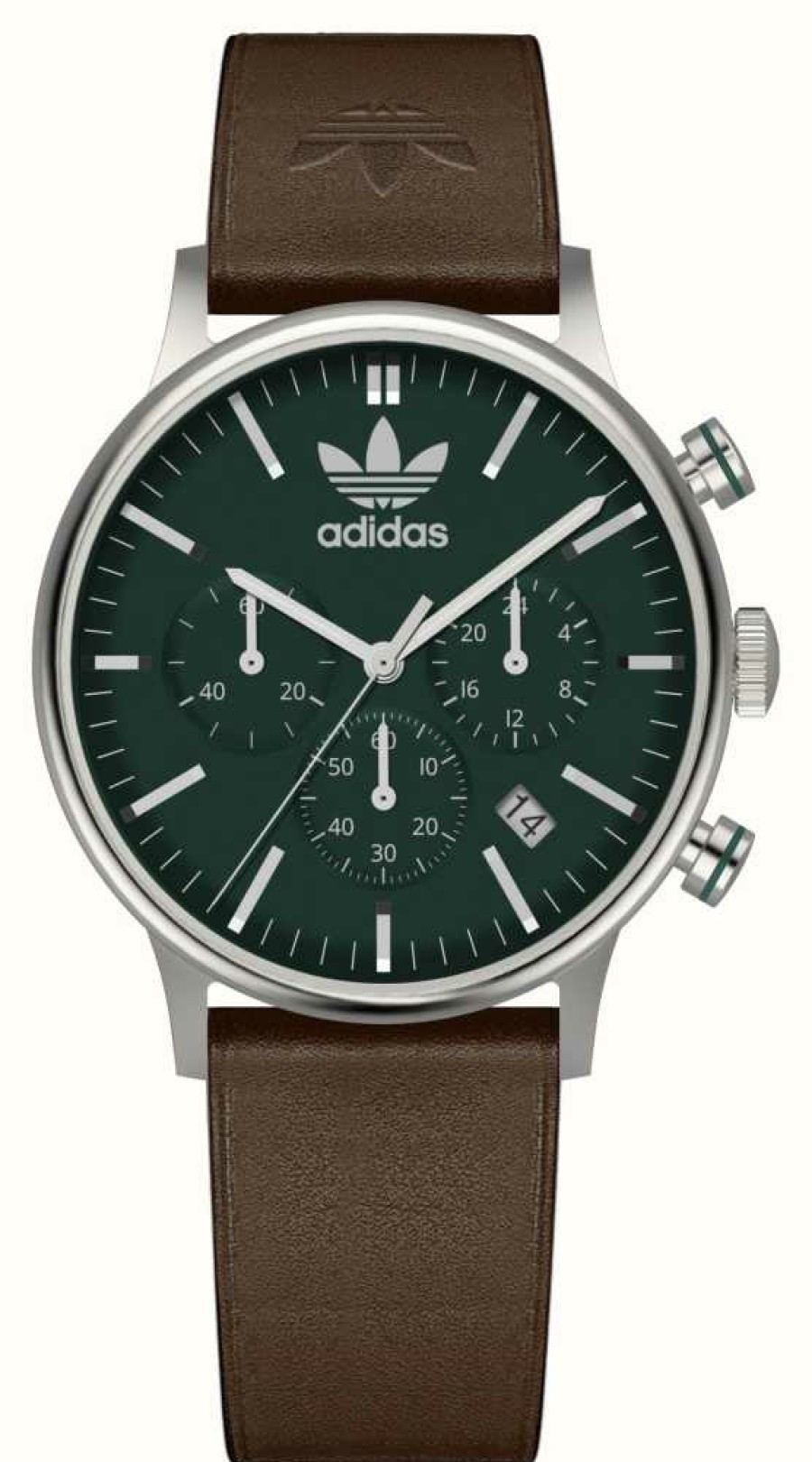 Men'S Adidas | Adidas Code One Chrono | Green Dial | Brown Eco-Leather Strap