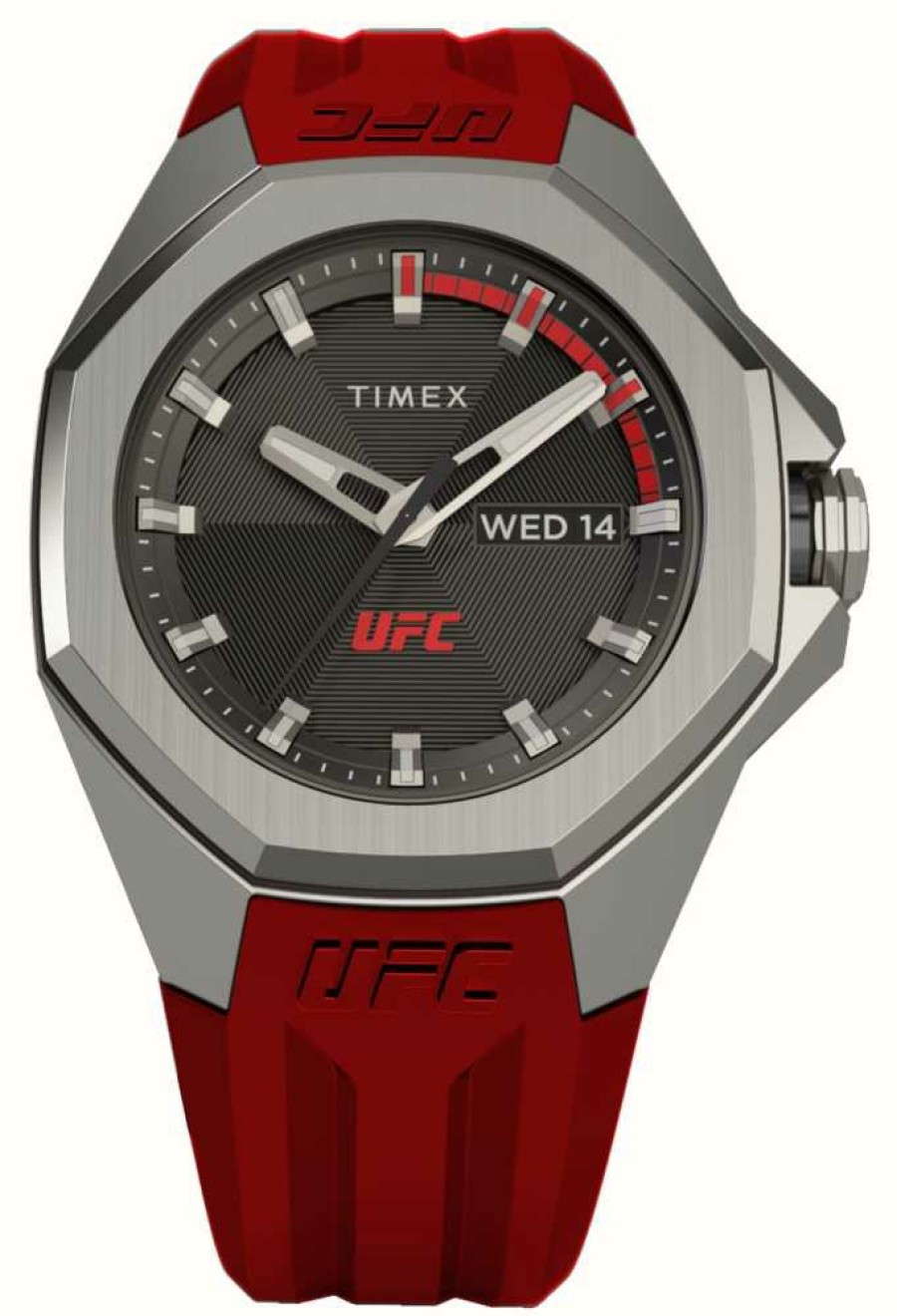 Men'S Timex | Timex X Ufc Pro Black Dial / Red Silicone Strap