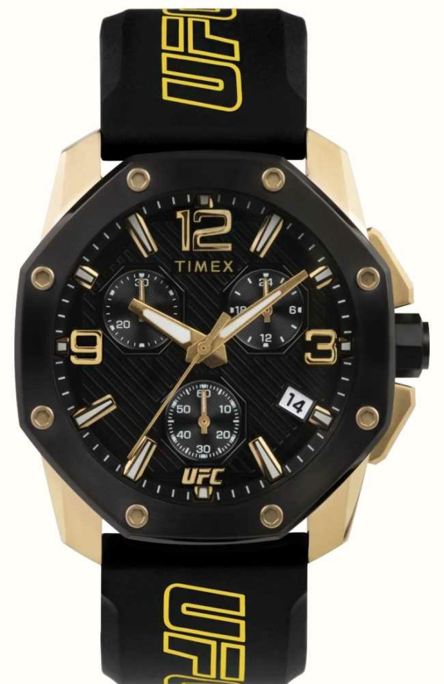 Men'S Timex | Timex X Ufc Icon Chronograph Black Dial / Black Silicone