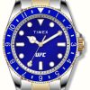 Men'S Timex | Timex X Ufc Debut Blue Dial / Two-Tone Stainless Steel