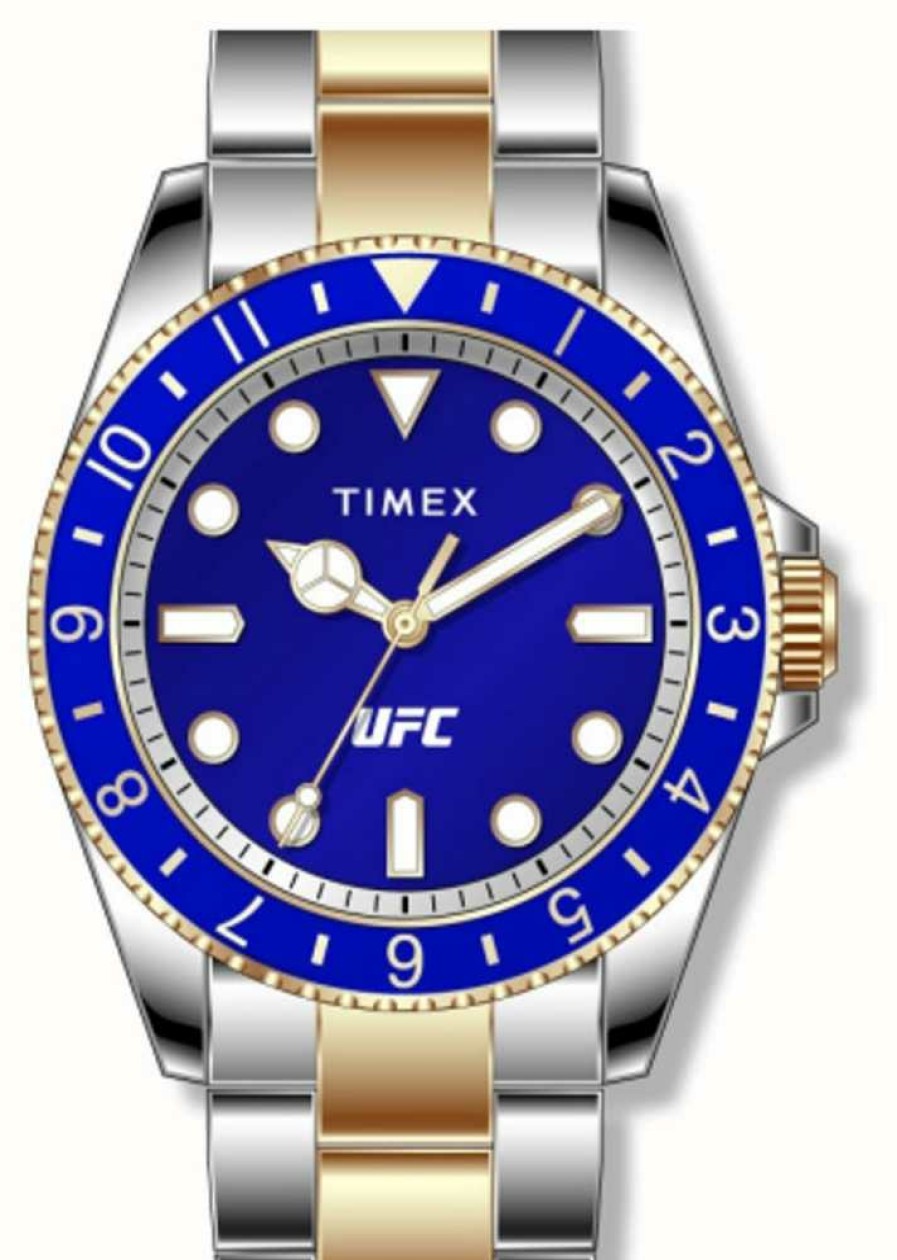 Men'S Timex | Timex X Ufc Debut Blue Dial / Two-Tone Stainless Steel