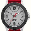 Men'S Timex | Timex X Ufc Gamer Silver Dial / Red Silicone