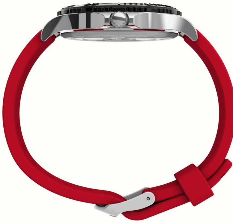 Men'S Timex | Timex X Ufc Gamer Silver Dial / Red Silicone