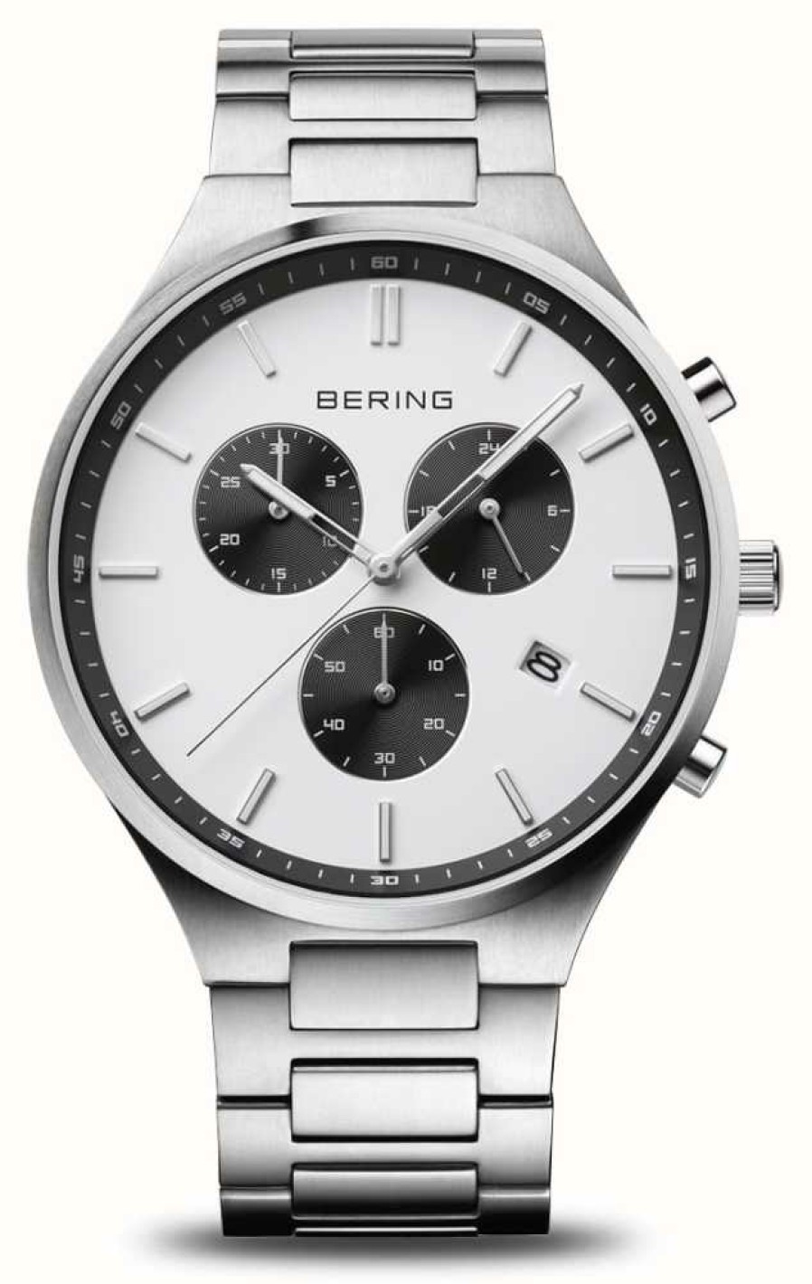 Men'S Bering | Bering Titan Chrono | White Dial | Titanium Bracelet