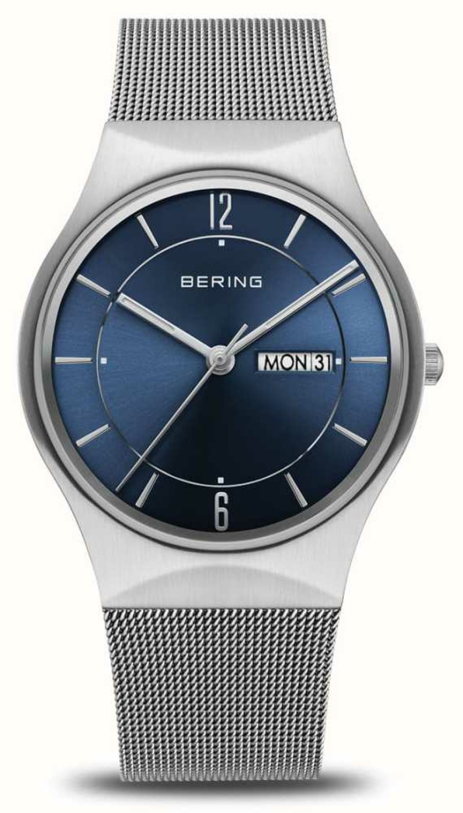 Men'S Bering | Bering Day Date Classic | Blue Dial | Stainless Steel Mesh Bracelet