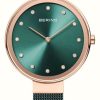 Women'S Bering | Bering Classic | Green Dial | Green Pvd Steel Mesh Bracelet