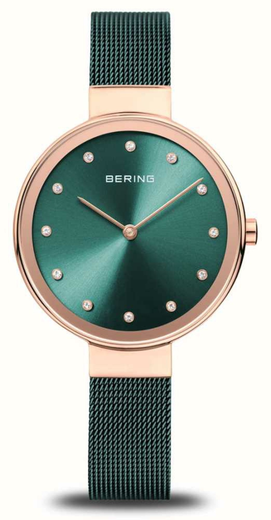 Women'S Bering | Bering Classic | Green Dial | Green Pvd Steel Mesh Bracelet