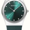 Women'S Bering | Bering Classic | Green Dial | Green Pvd Steel Mesh Bracelet