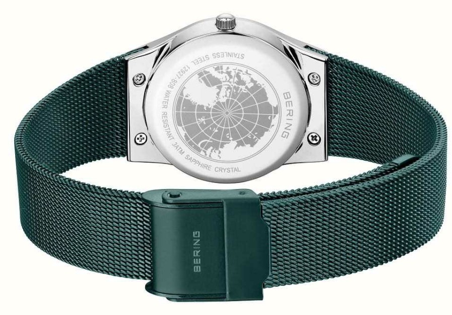 Women'S Bering | Bering Classic | Green Dial | Green Pvd Steel Mesh Bracelet