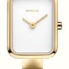 Women'S Bering | Bering Classic Petite Square | White Dial | Gold Pvd Steel Mesh